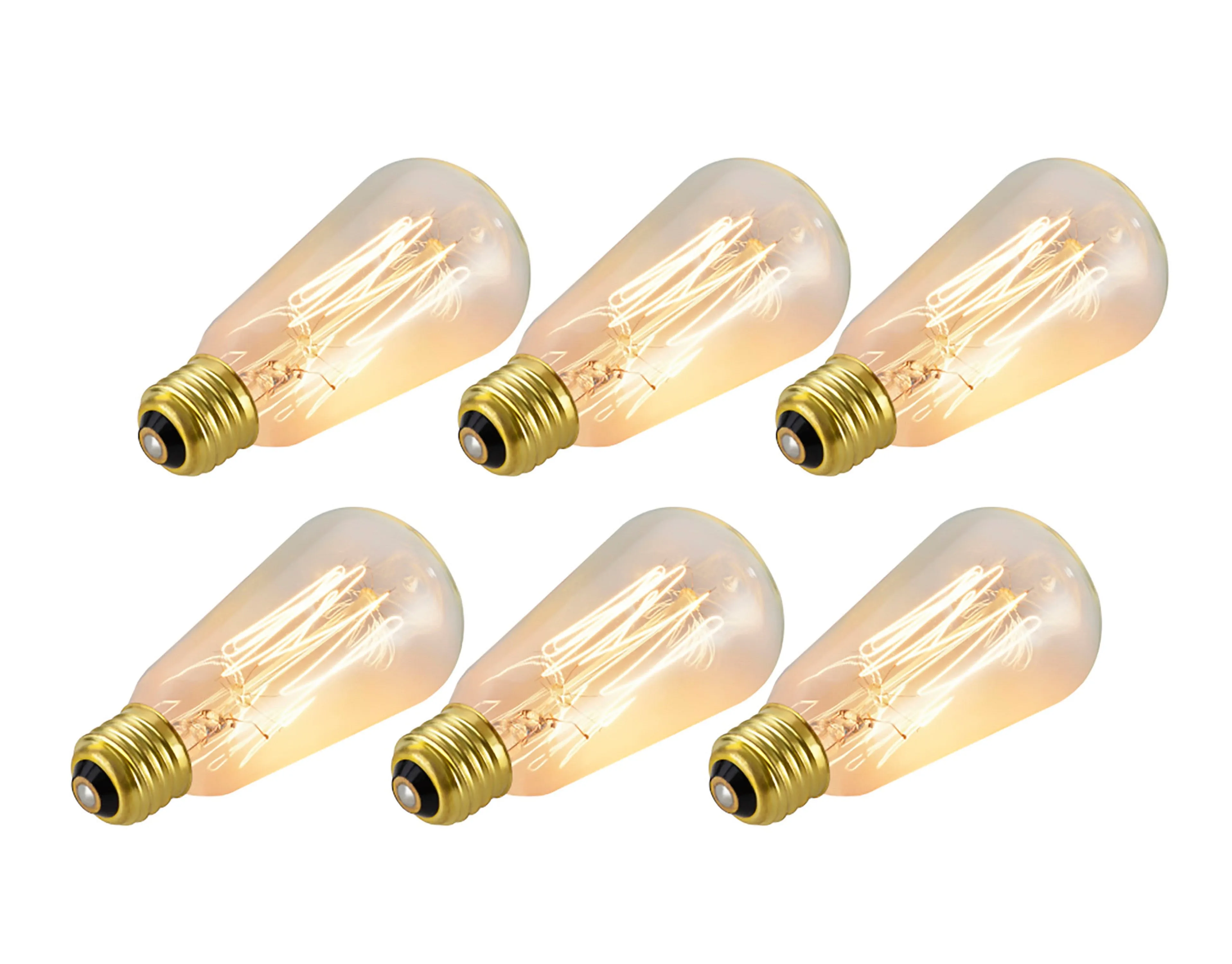 # 10001 S19 Vintage Edison Filament Light Bulb, 60 Watt, E26 Medium Base, 6 Pack