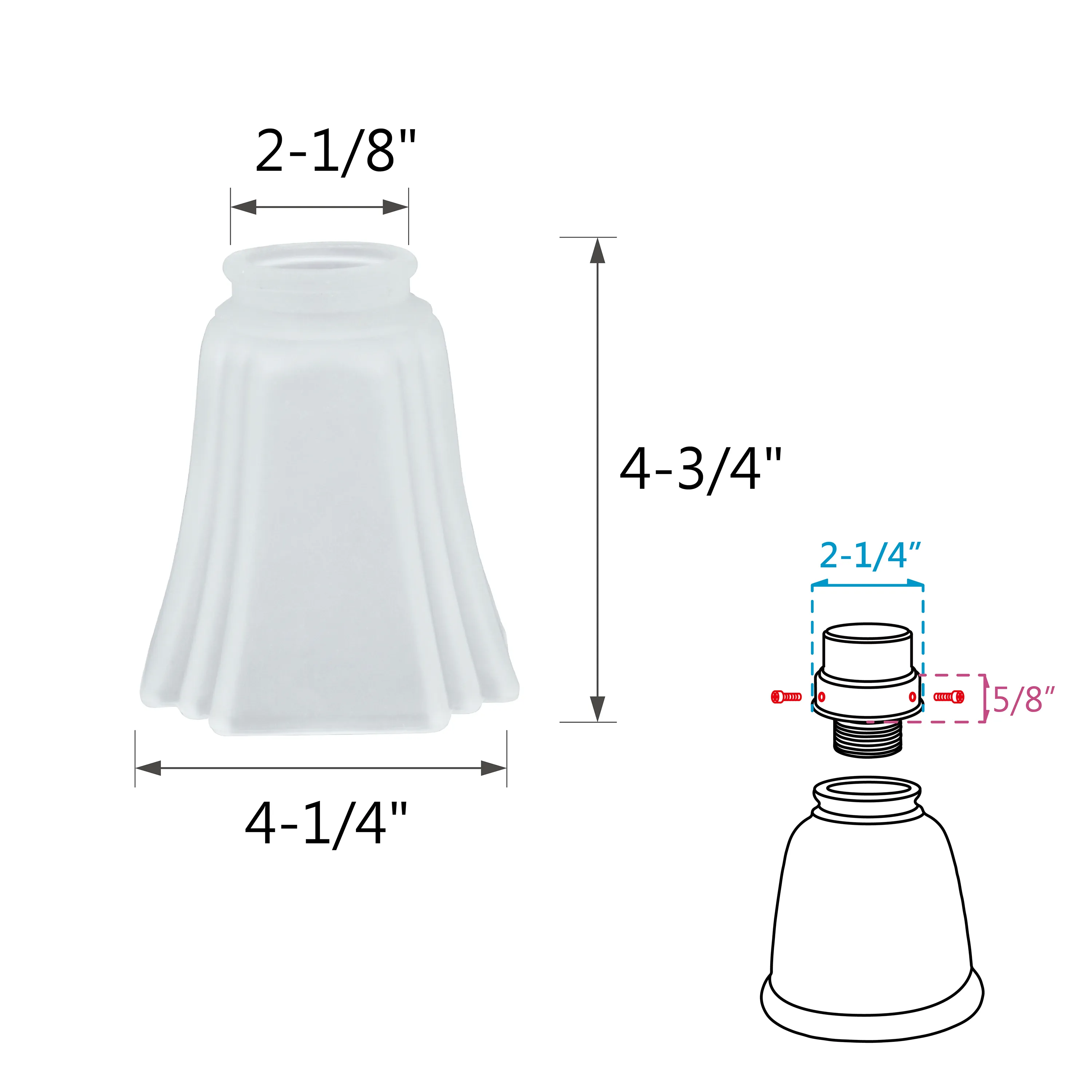 # 23028-4 Transitional Style Replacement Cut Corner Bell Shaped Frosted Glass Shade, 2 1/8" Fitter Size, 4 3/4" high x 4 1/4" diameter, 4 Pack