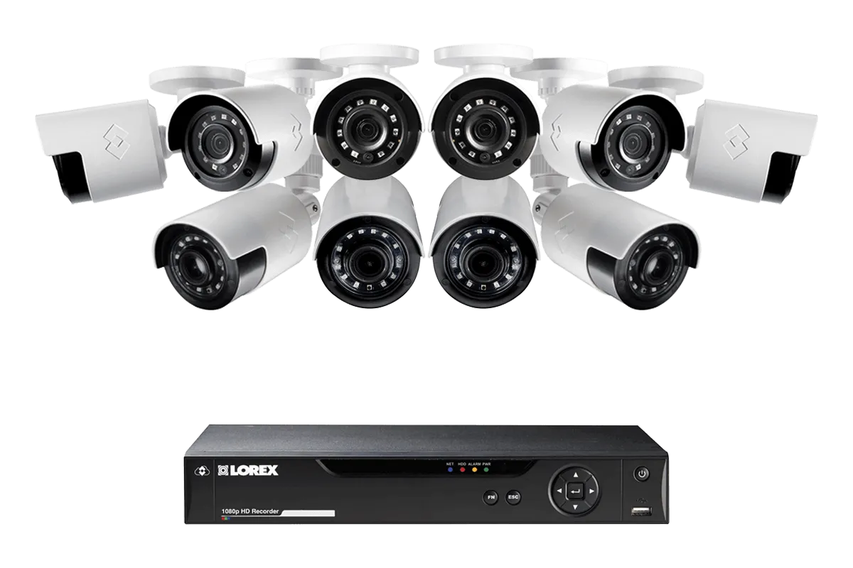 1080p Camera System with 10 Outdoor Cameras - 4 Wide Angle Cameras, 160 Degree View and 6 Bullet Security Cameras