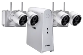 1080p Wire Free Camera System with Four Battery-Powered White Cameras, 65ft Night Vision, Two-Way Audio