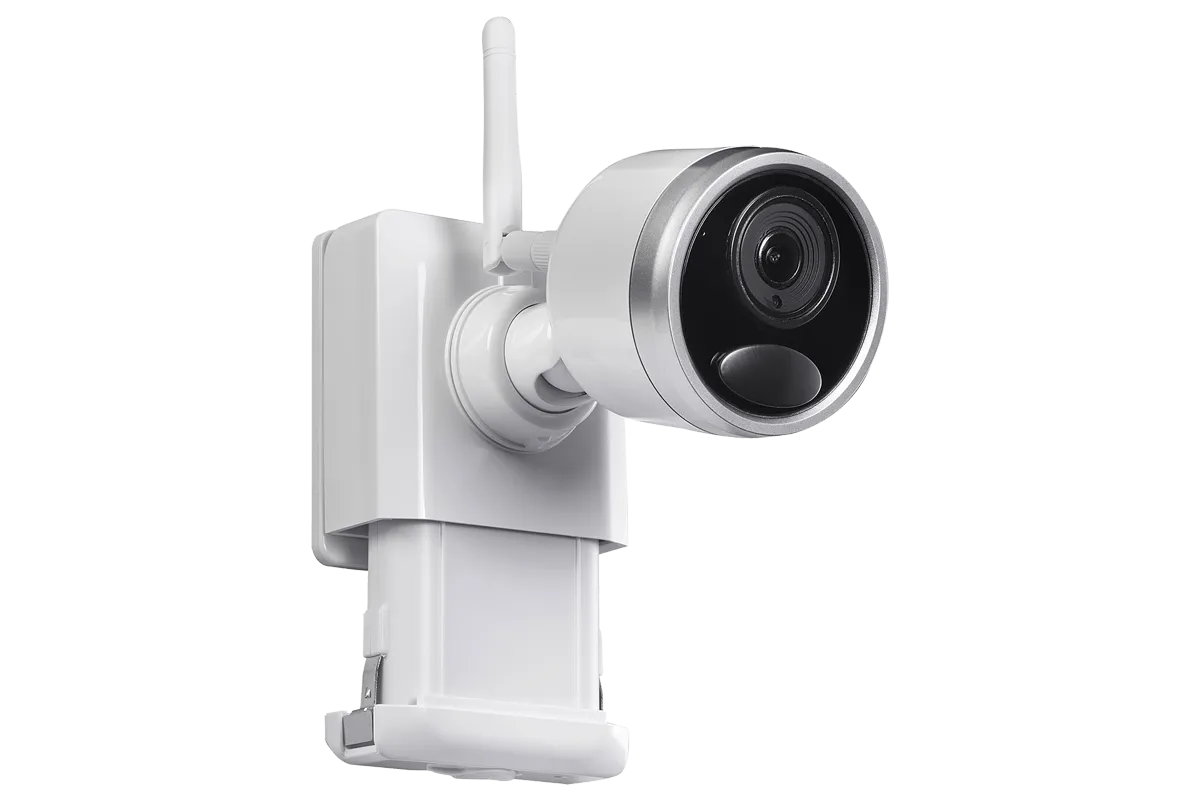 1080p Wire Free Camera System with Six Battery-Powered White Cameras, 65ft Night Vision, Two-Way Audio