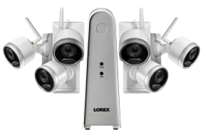 1080p Wire Free Camera System with Six Battery-Powered White Cameras, 65ft Night Vision, Two-Way Audio