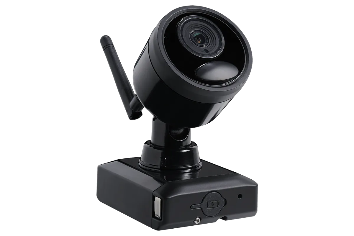 1080p Wire Free Camera System with Two Battery-Powered Black Cameras, 75ft Night Vision, Two-Way Audio