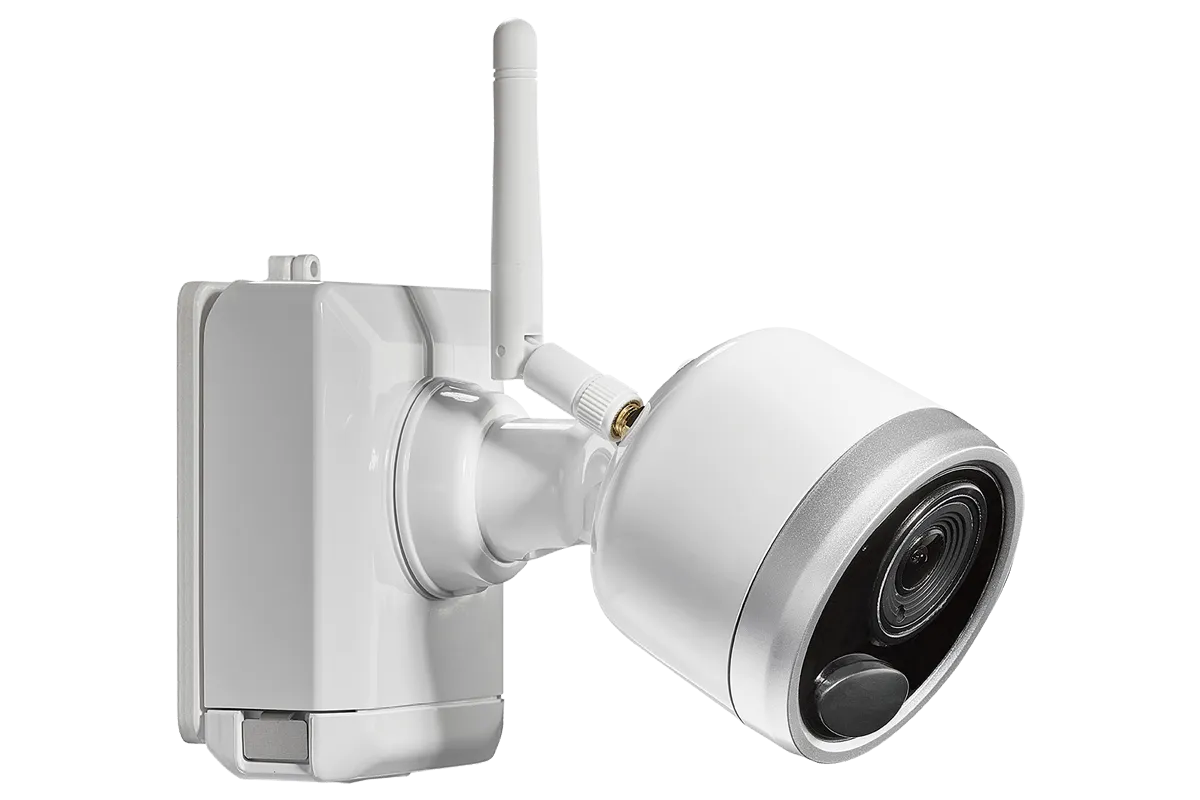 1080p Wire Free Camera System with Two Battery-Powered White Cameras, 65ft Night Vision, Two-Way Audio