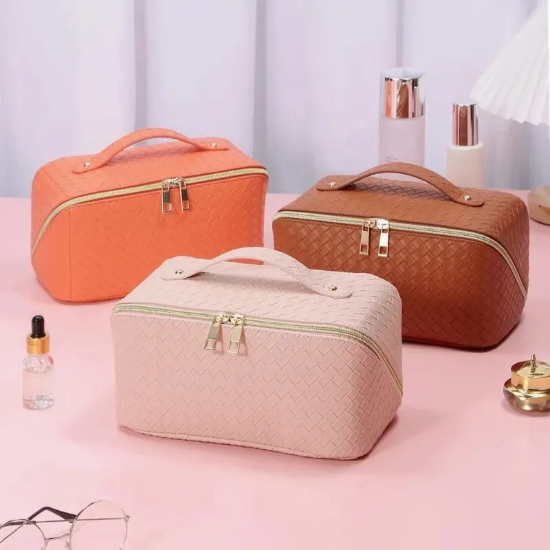 3 Layer Leather Cosmetic Bag