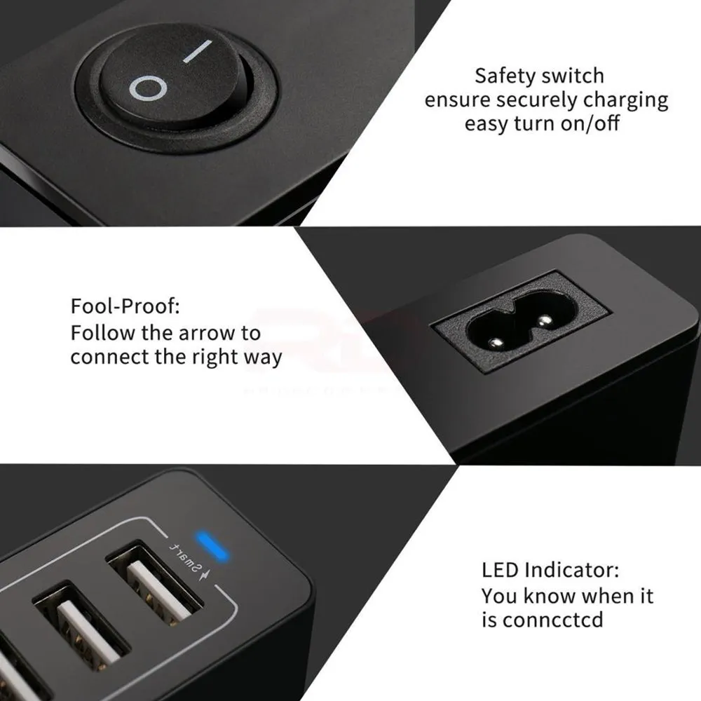 60W 10 USB Port Desktop Travel Family Wall Plug Charger