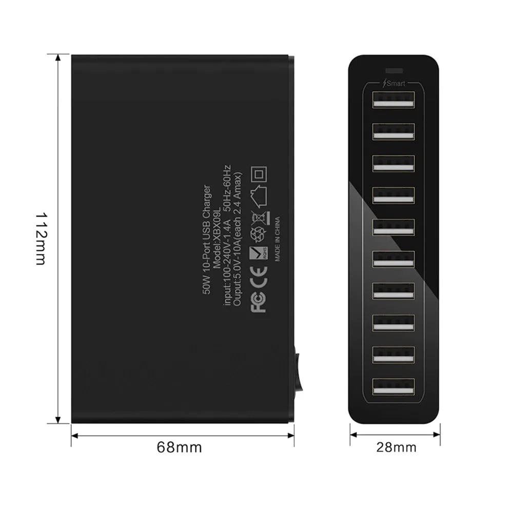 60W 10 USB Port Desktop Travel Family Wall Plug Charger