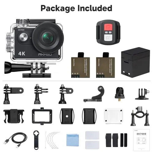 AKASO EK7000 4K30FPS 20MP WiFi Action Camera with EIS Ultra HD Underwater Camera 131FT Waterproof Camera Remote Control 4X Zoom in Photo Mode Support External Microphone Black