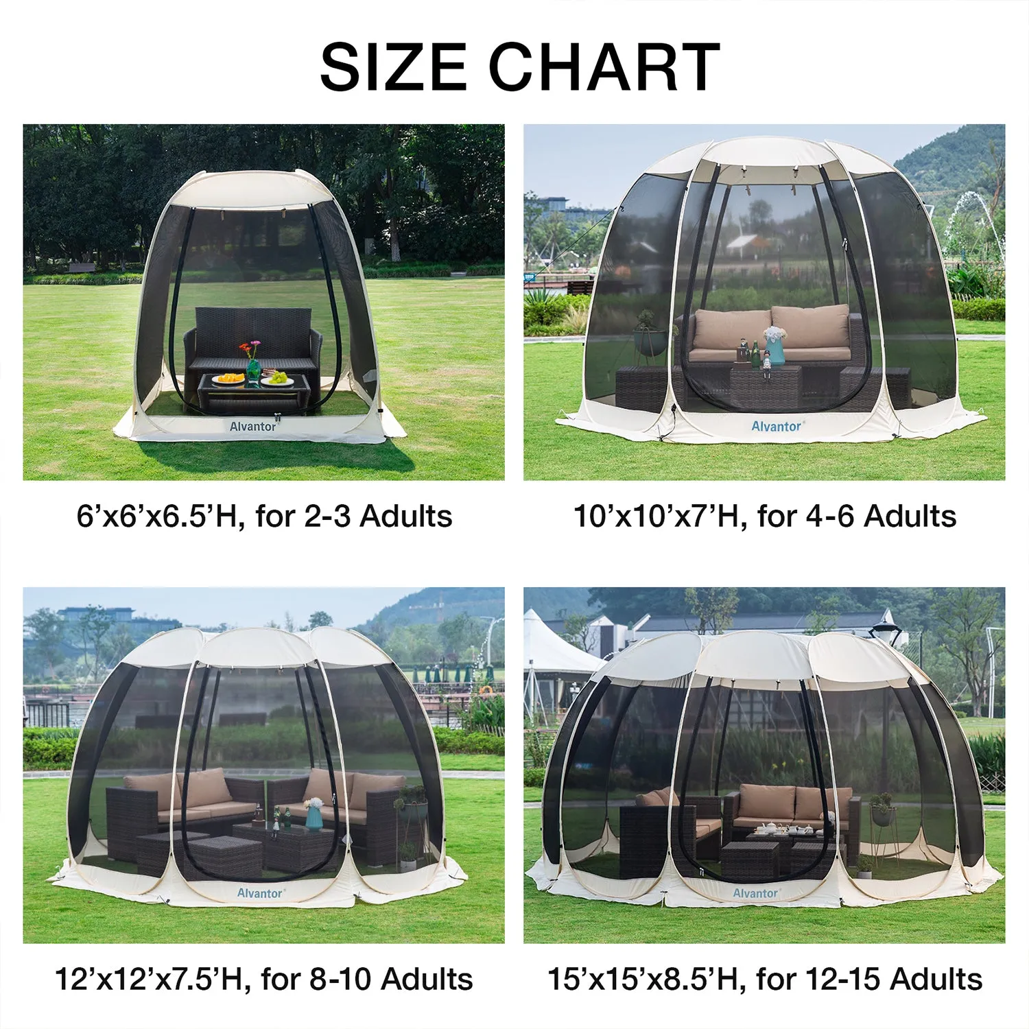 Alvantor 2-15 Person Pop Up Screen House Tent Instant Screened Gazebo For Deck/Patio