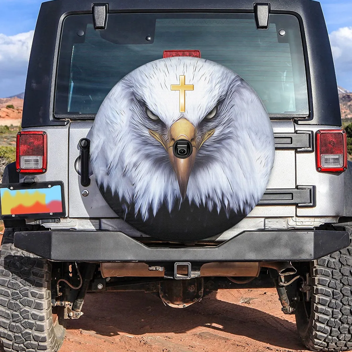 American Eagle Cool Universal Spare Tire Cover - Jesus Cross Christian Catholic Wheel Cover