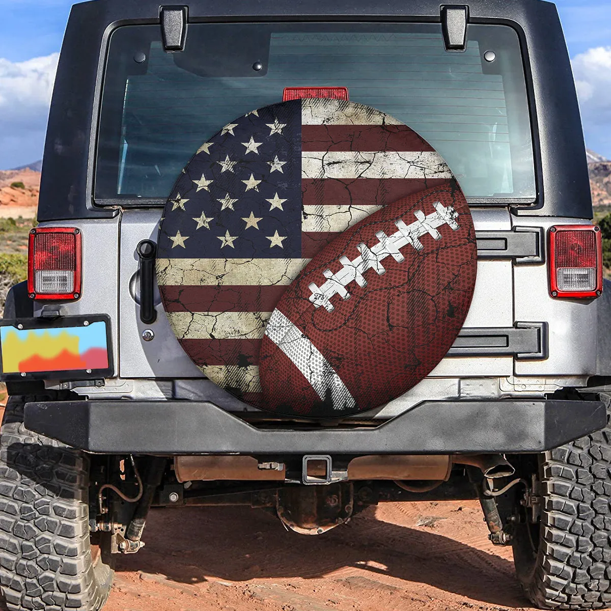 American Football Tire Cover - Grunge American Flag Tire Protector Covers - Gifts Car Accessories