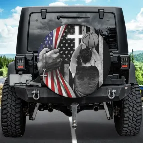 Basketball Player American Flag Jesus Christ Bible Spare Tire Cover - Christian Tire Cover