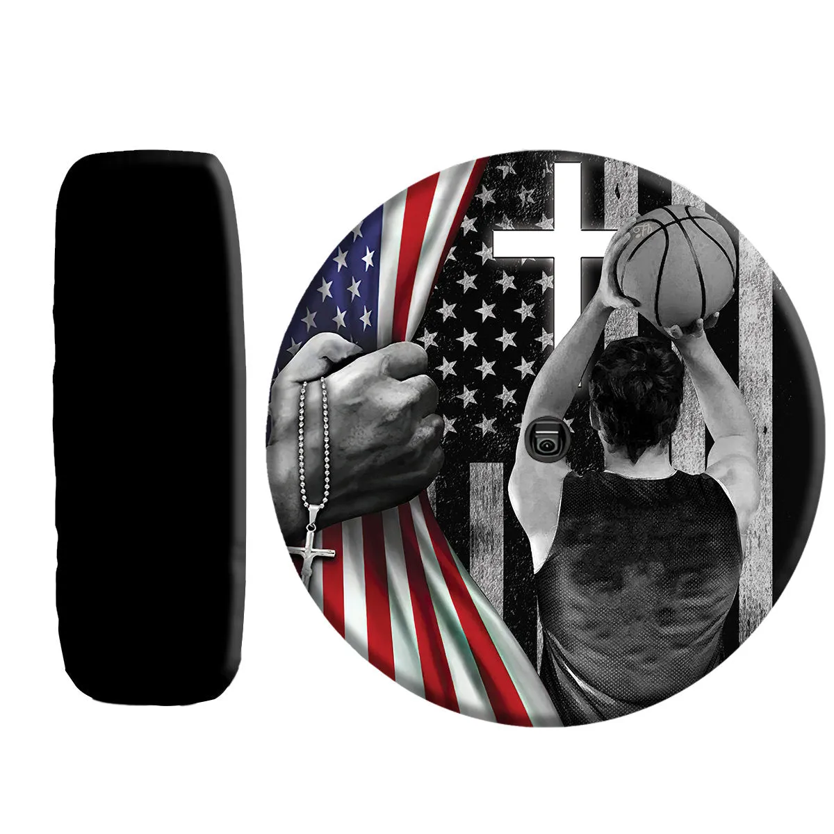 Basketball Player American Flag Jesus Christ Bible Spare Tire Cover - Christian Tire Cover