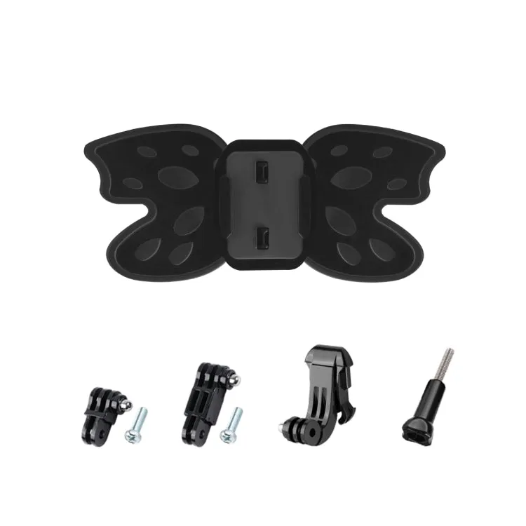 Butterfly Helmet Mount Adapter with 3-Way Pivot Arm & J-Hook Buckle & Long Screw for GoPro, Insta360, DJI and Other Action Cameras (Black)