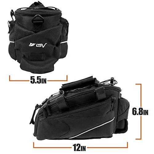 BV Bike Commuter Carrier Trunk Bag with Velcro Pump Attachment, Small Water Bottle Pocket & Shoulder Strap