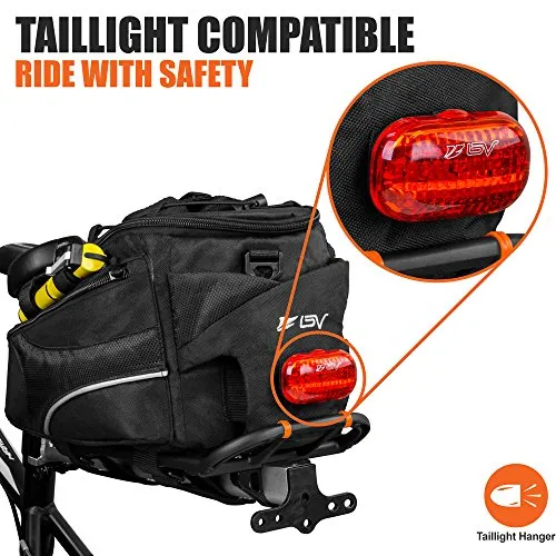 BV Bike Commuter Carrier Trunk Bag with Velcro Pump Attachment, Small Water Bottle Pocket & Shoulder Strap