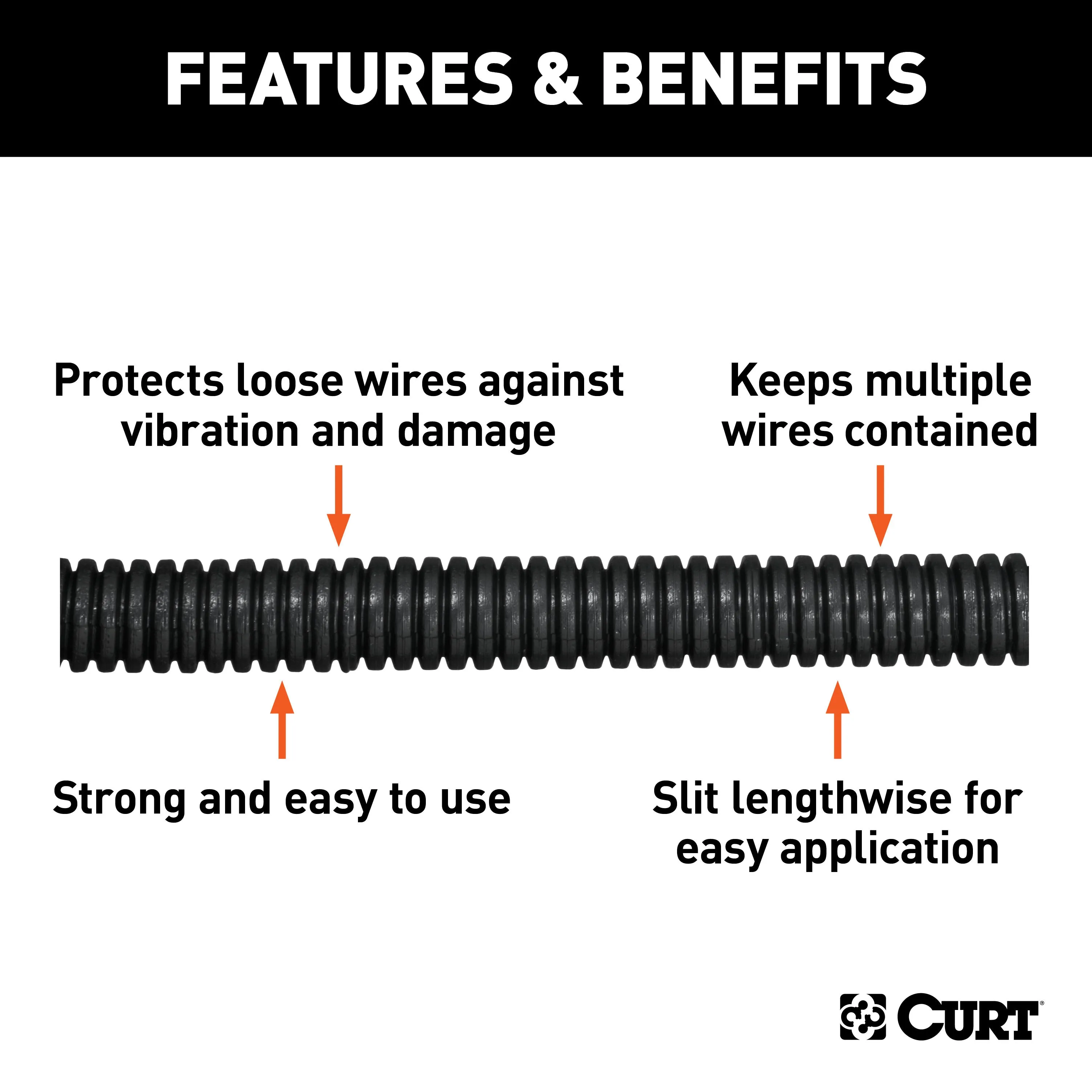 CURT 59825 3/8in. x 25ft. Convoluted Slit Loom Tubing (Packaged)