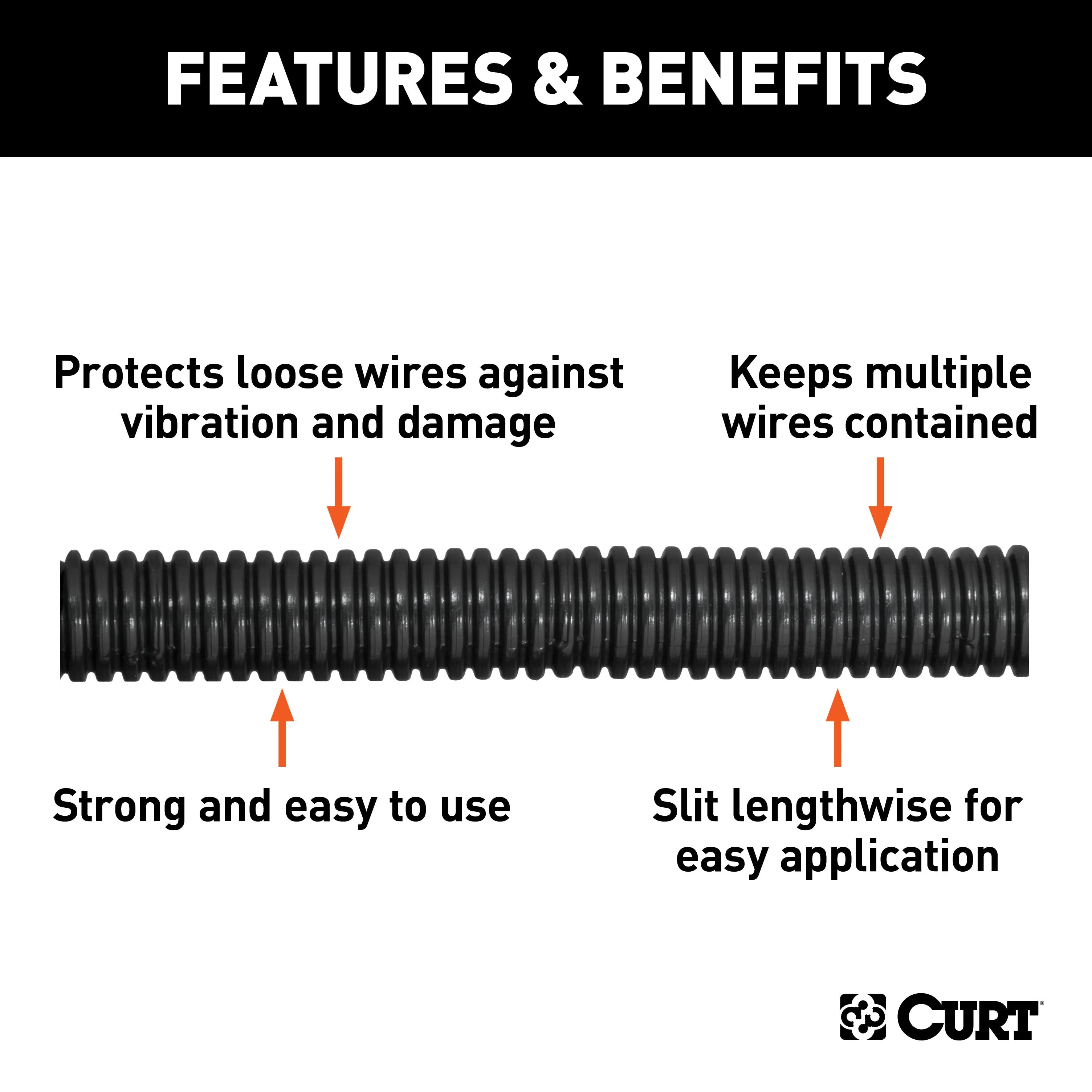 CURT 59827 1/2in. x 25ft. Convoluted Slit Loom Tubing (Packaged)