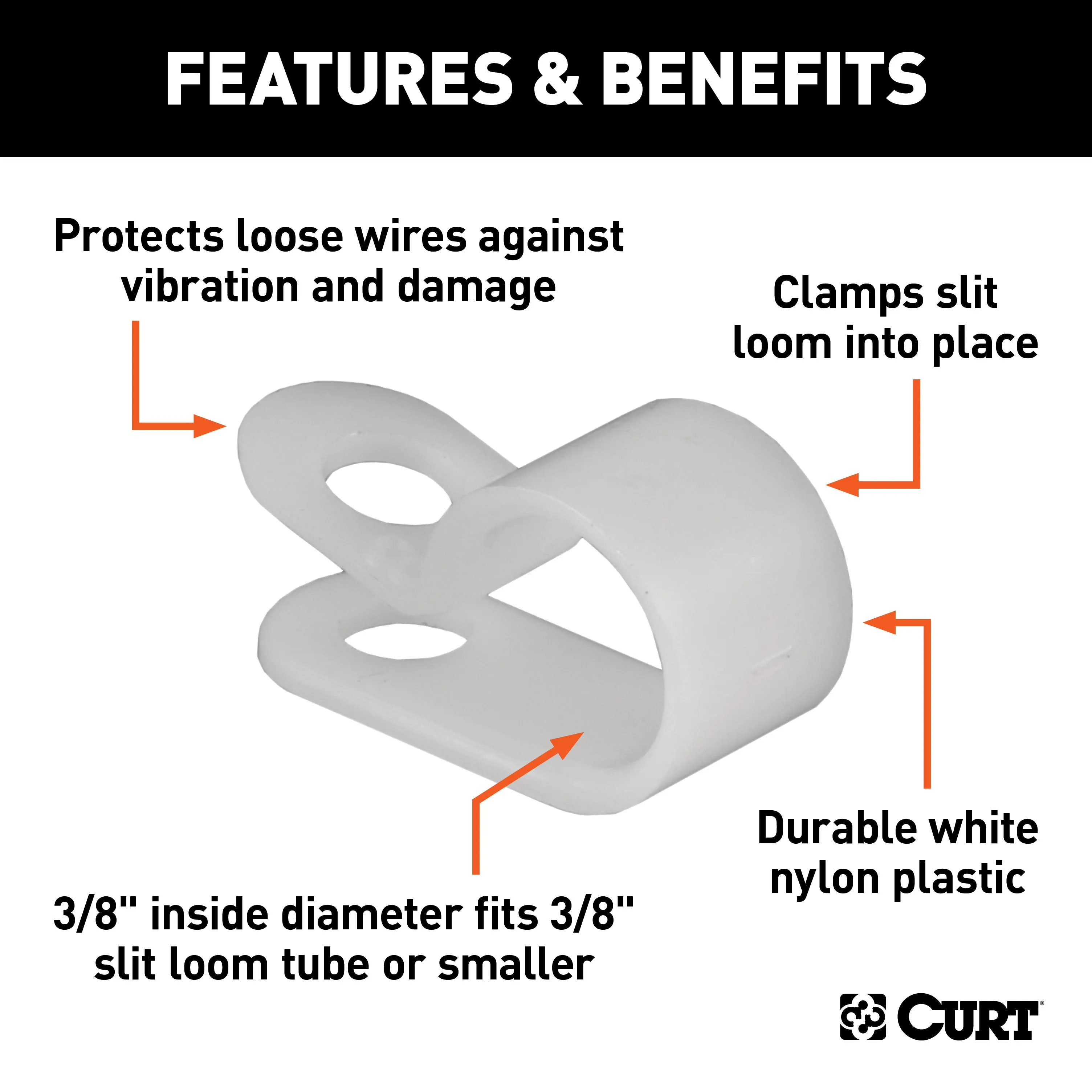 CURT 59828 CURT 59828 3/8-Inch Convoluted Slit Loom Wire Protection Tube Clamps; 25-Pack