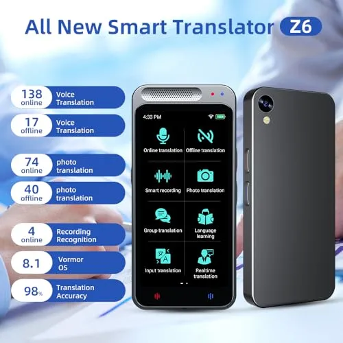 EVO Gimbals AI Translator, Small and Portable Translator Device with 138 Languages Real Time, Online and Offline Instant Two Way Voice and Photo Translation, 4” Touchscreen for Travel, Business