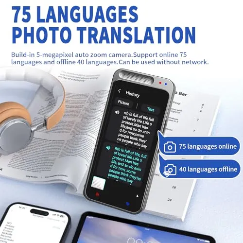 EVO Gimbals AI Translator, Small and Portable Translator Device with 138 Languages Real Time, Online and Offline Instant Two Way Voice and Photo Translation, 4” Touchscreen for Travel, Business