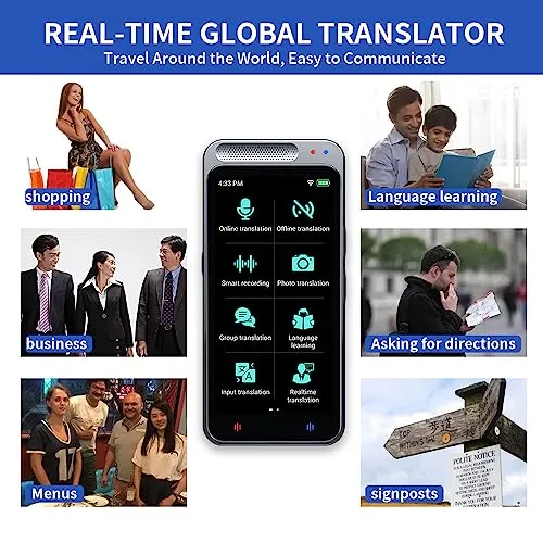 EVO Gimbals AI Translator, Small and Portable Translator Device with 138 Languages Real Time, Online and Offline Instant Two Way Voice and Photo Translation, 4” Touchscreen for Travel, Business