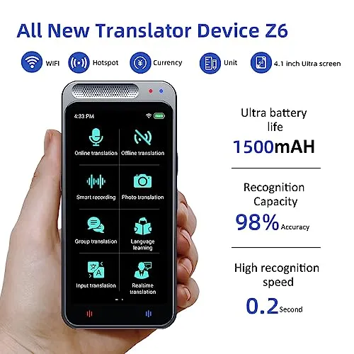 EVO Gimbals AI Translator, Small and Portable Translator Device with 138 Languages Real Time, Online and Offline Instant Two Way Voice and Photo Translation, 4” Touchscreen for Travel, Business