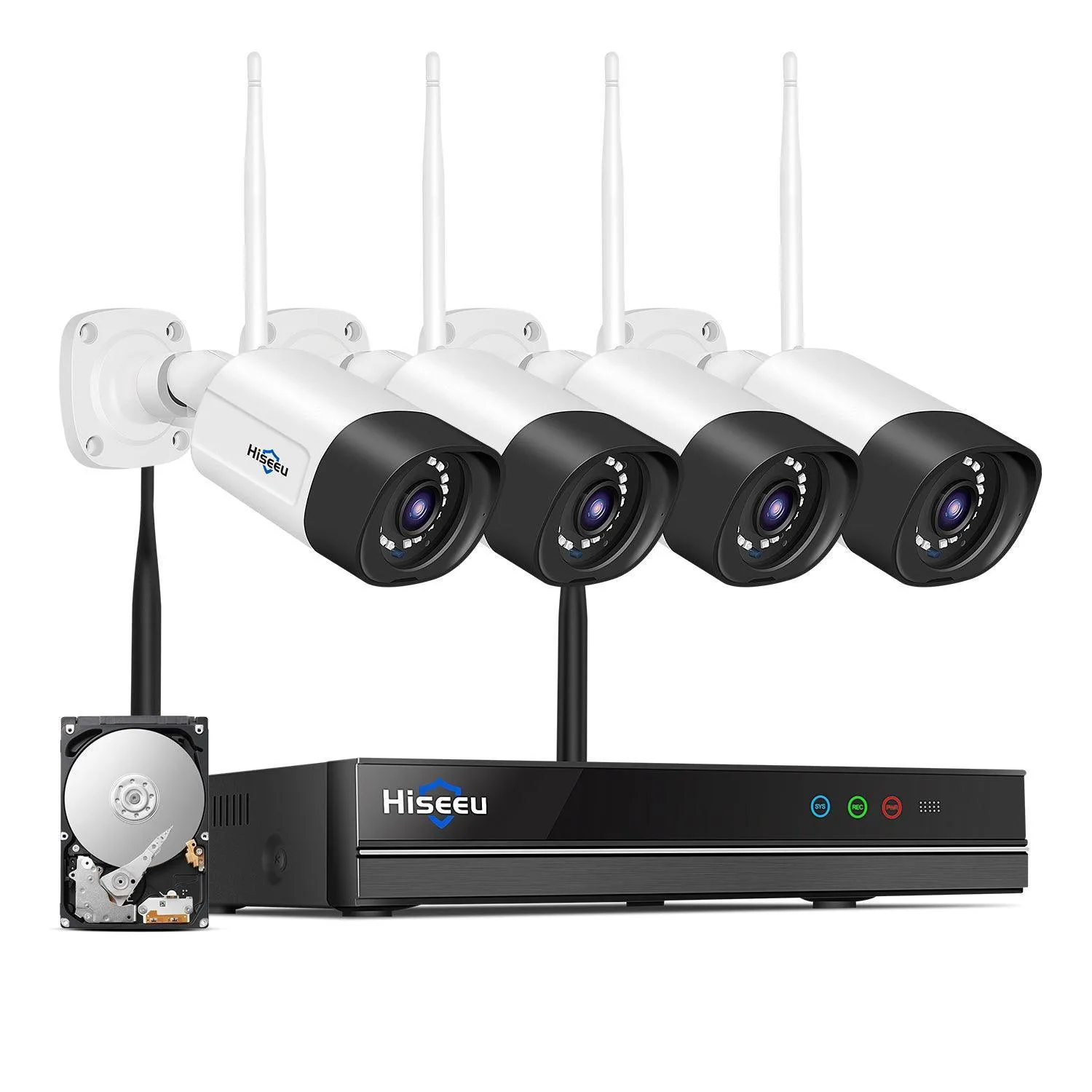 [Expandable 10CH,3MP]  WiFi Security Camera System, Expandable 10CH 5MP NVR,1TB/3TB Hard Drive,12V DC Power Cords,IP66 Waterproof, Motion Alert, Plug&Play, 24/7 Countinously Recording, Work with Alexa