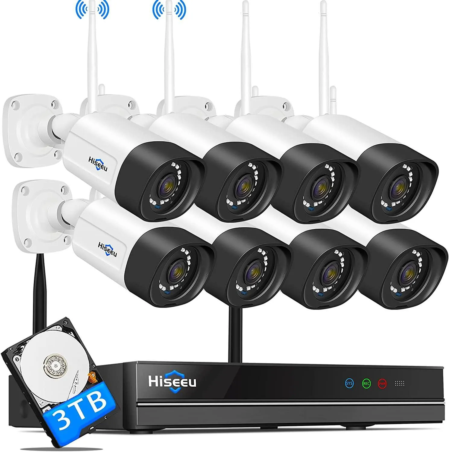 [Expandable 10CH,3MP]  WiFi Security Camera System, Expandable 10CH 5MP NVR,1TB/3TB Hard Drive,12V DC Power Cords,IP66 Waterproof, Motion Alert, Plug&Play, 24/7 Countinously Recording, Work with Alexa