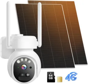 Hiseeu 4G Cellular Security Cameras Wireless Outdoor, [24/7 Recording] No WiFi Security Camera, 20W Solar Cameras 360°PTZ, 2K Night Vision, 2-Way Talk, 20000mAh Battery, 64G SD & SIM Card