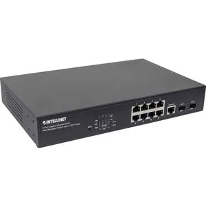 Intellinet Network Solutions 8-Port Gigabit PoE  Web-Managed Switch with 2 SFP Ports, 140 Watt Power Budget, Desktop, Rackmount with Ears