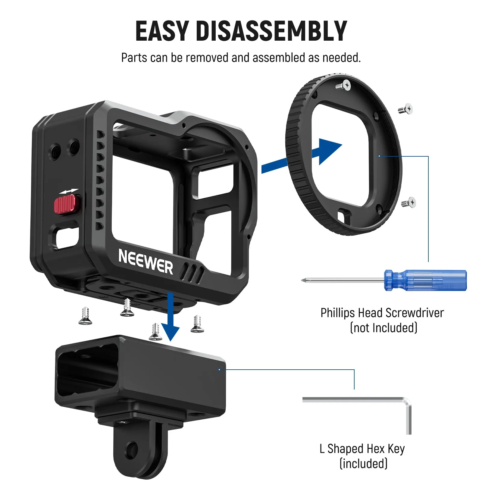 NEEWER AC002 Hero 11 10 9 Video Cage Kit with 52mm Filter Adapter