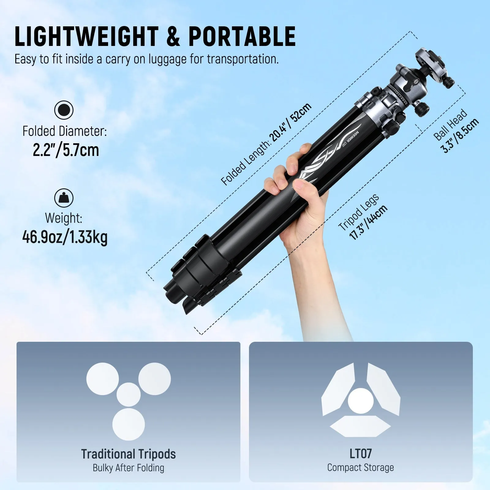 NEEWER LT07 61" Aluminum Travel Tripod with Ball Head