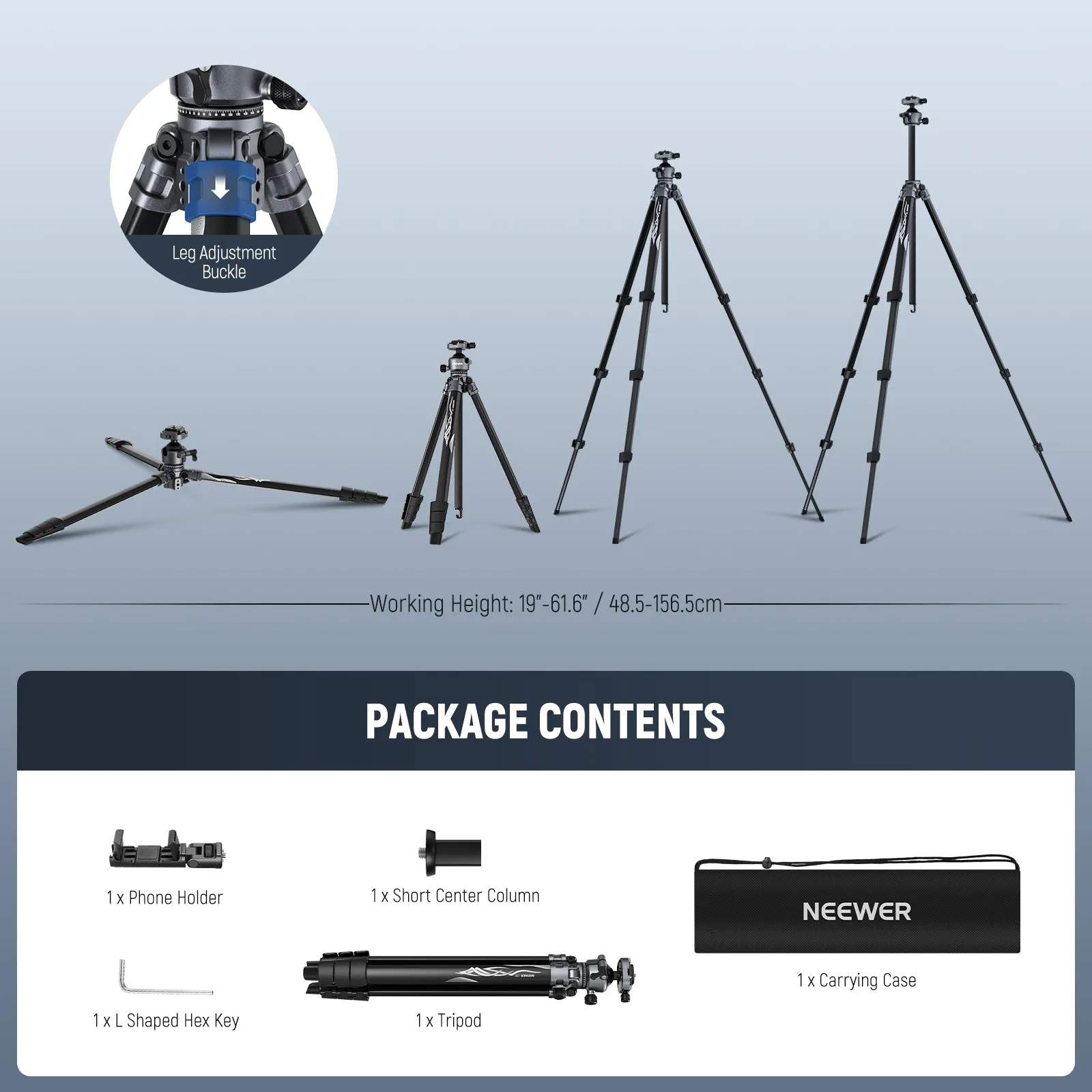 NEEWER LT07 61" Aluminum Travel Tripod with Ball Head