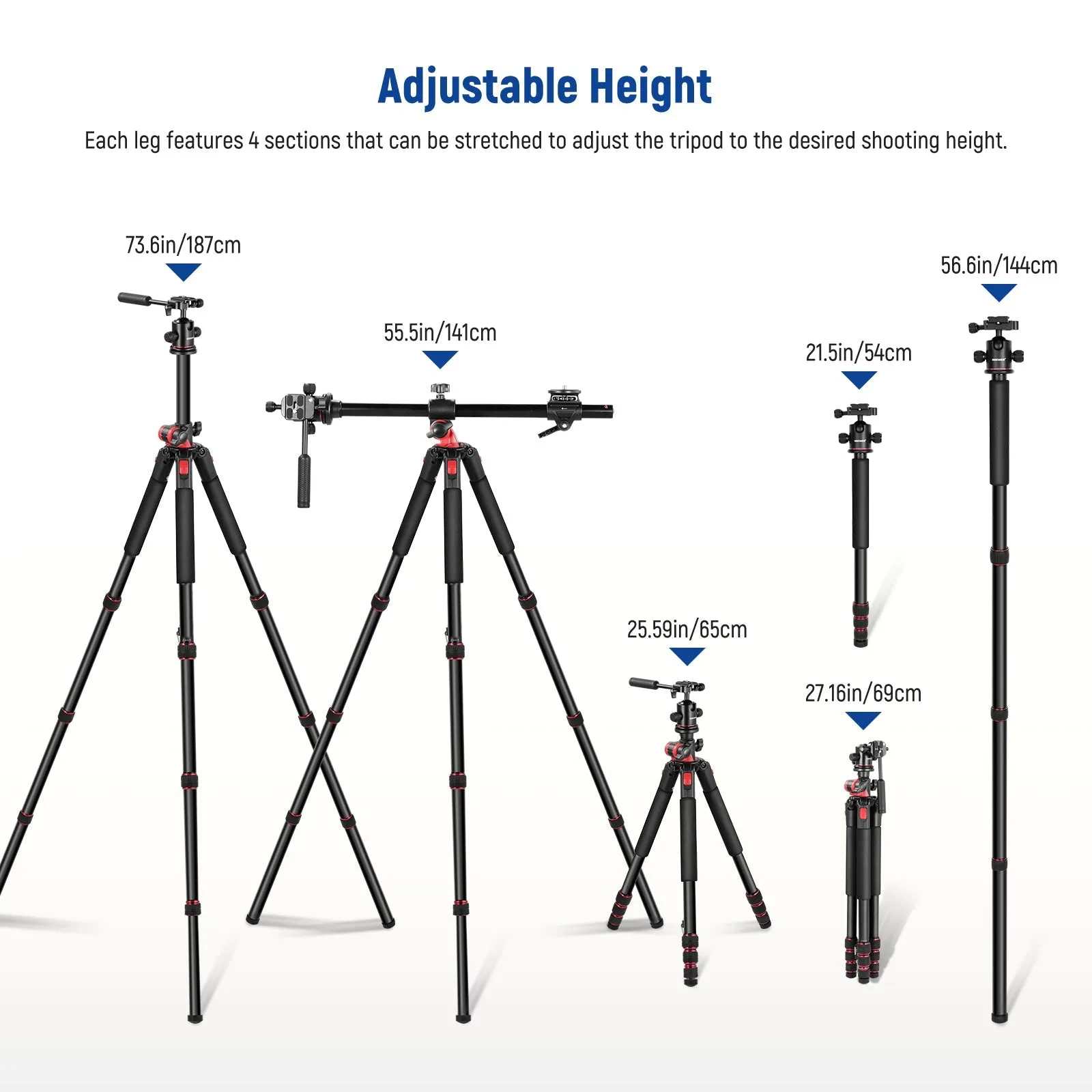 NEEWER TP27 73.6" Horizontal Tripod