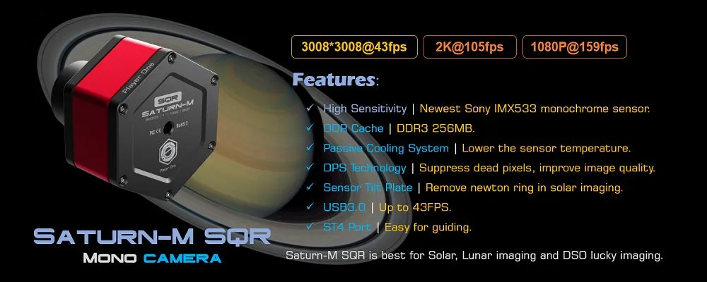 Player One Astronomy Saturn-M SQR (IMX533)USB3.0 Mono Camera