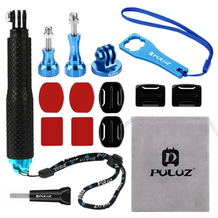 PULUZ 16 in 1 CNC Metal Accessories Combo Kits (Screws   Surface Mounts   Tripod Adapter   Extendable Pole Monopod   Storage Bag   Wrench) for GoPro, Insta360, DJI and Other Action Cameras