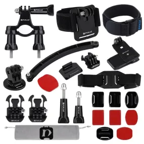 PULUZ 24 in 1 Bike Mount Accessories Combo Kits (Wrist Strap   Helmet Strap   Extension Arm   Quick Release Buckles   Surface Mounts   Adhesive Stickers   Tripod Adapter   Storage Bag   Handlebar Moun ...  for GoPro, Insta360, DJI and Other Action Cameras