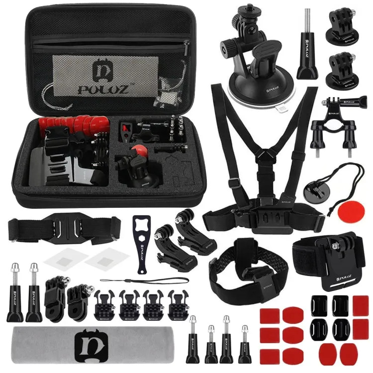 PULUZ 45 in 1 Accessories Ultimate Combo Kits with EVA Case (Chest Strap   Suction Cup Mount   3-Way Pivot Arms   J-Hook Buckle   Wrist Strap   Helmet Strap   Surface Mounts   Tripod Adapter   Storage ...  for GoPro, Insta360, DJI and Other Action Cameras