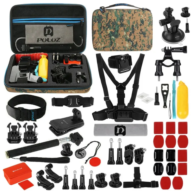 PULUZ 53 in 1 Accessories Total Ultimate Combo Kits with Camouflage EVA Case (Chest Strap   Suction Cup Mount   3-Way Pivot Arms   J-Hook Buckle   Wrist Strap   Helmet Strap   Extendable Monopod   Sur ...  for GoPro, Insta360, DJI and Other Action Cameras