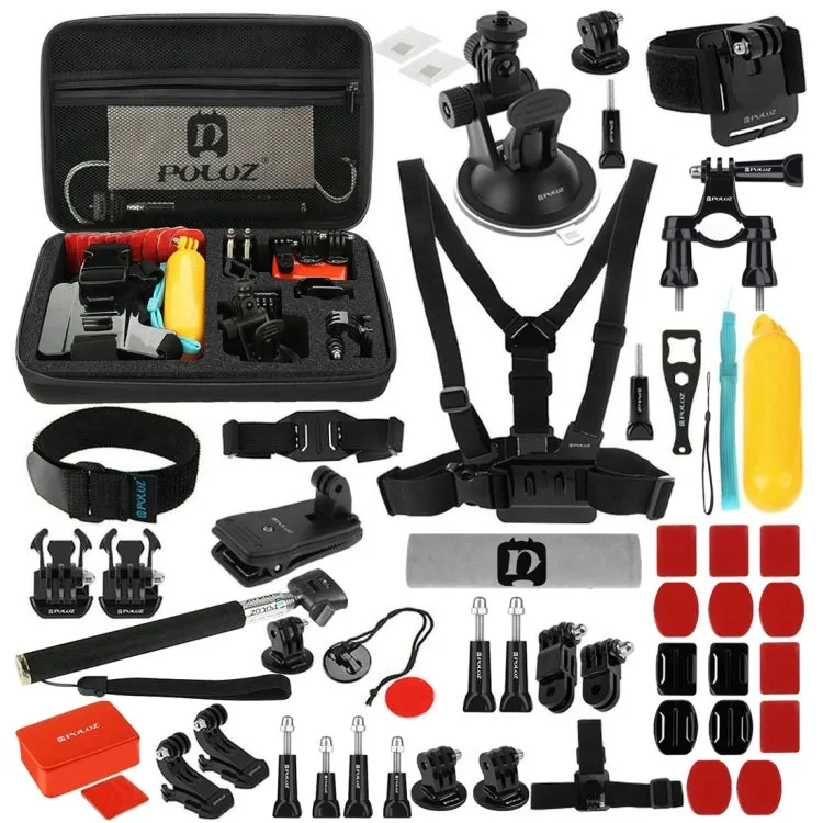 PULUZ 53 in 1 Accessories Total Ultimate Combo Kits with EVA Case (Chest Strap   Suction Cup Mount   3-Way Pivot Arms   J-Hook Buckle   Wrist Strap   Helmet Strap   Extendable Monopod   Surface Mounts ...  for GoPro, Insta360, DJI and Other Action Cameras