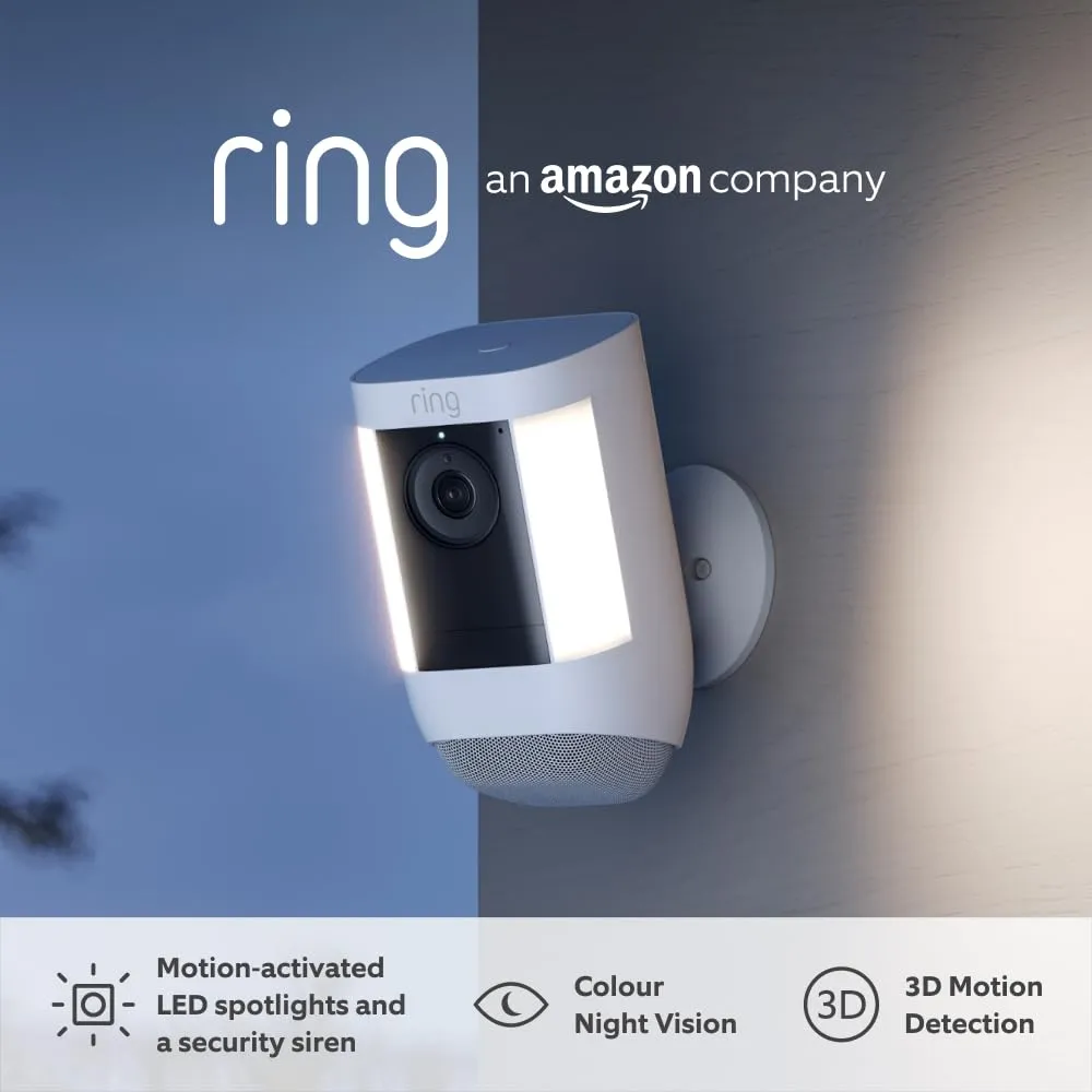 Ring Spotlight Cam Pro Battery by Amazon | Outdoor Security Camera 1080p HDR Video, 3D Motion Detection, Bird's-Eye View, LED Spotlights, alternative to CCTV | 30-day free trial of Ring Protect