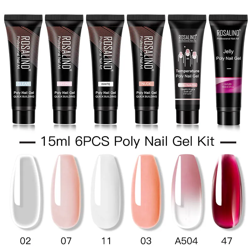 ROSALIND 6PCS Poly Nail Gel Kit 15ml Nail Extension Full Manicure Poly UV Gel Set For Nails Tool Kit