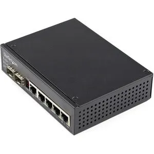 StarTech.com Industrial 6 Port Gigabit Ethernet Switch 4 PoE RJ45  2 SFP Slots 30W PoE  48VDC 10/100/1000 Mbps -40C to 75C w/DIN Connector