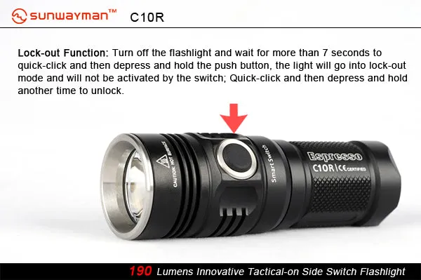 Sunwayman C10R 1 x CR123A / 16340 CREE XM-L2 216 Lumen LED Flashlight