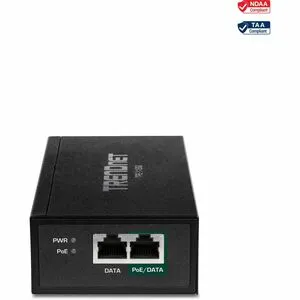 TRENDnet Gigabit PoE   Injector, Convert A Non-PoE Port to A PoE   Gigabit Port, PoE (15.4W), PoE  (30W), Or PoE   (95W), Up to 100m (328 ft), Integrated Power Supply, Black, TPE-119GI