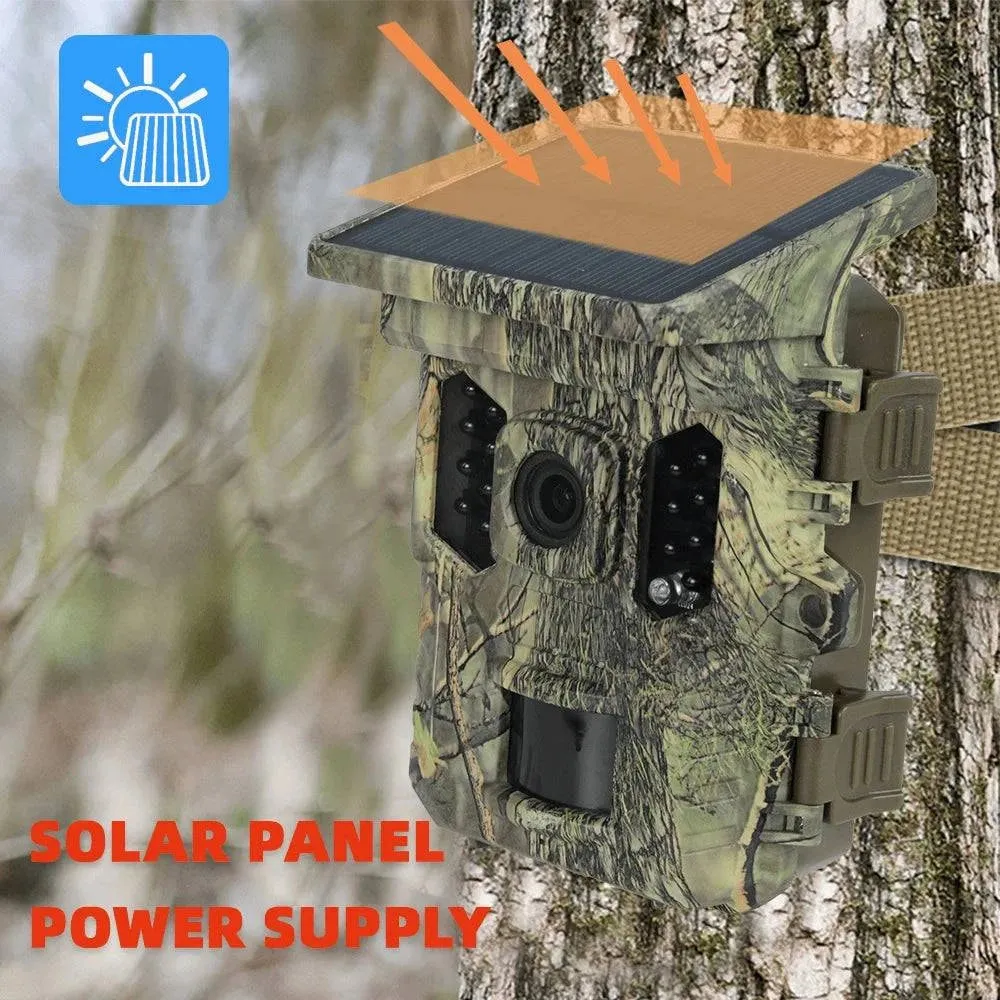 Wildlife Camera Solar Energy Trail Cam 4K with 1080P Night Vision Waterproof BT WiFi APP WiFi Enabled Hunting Cameras 16MP Game