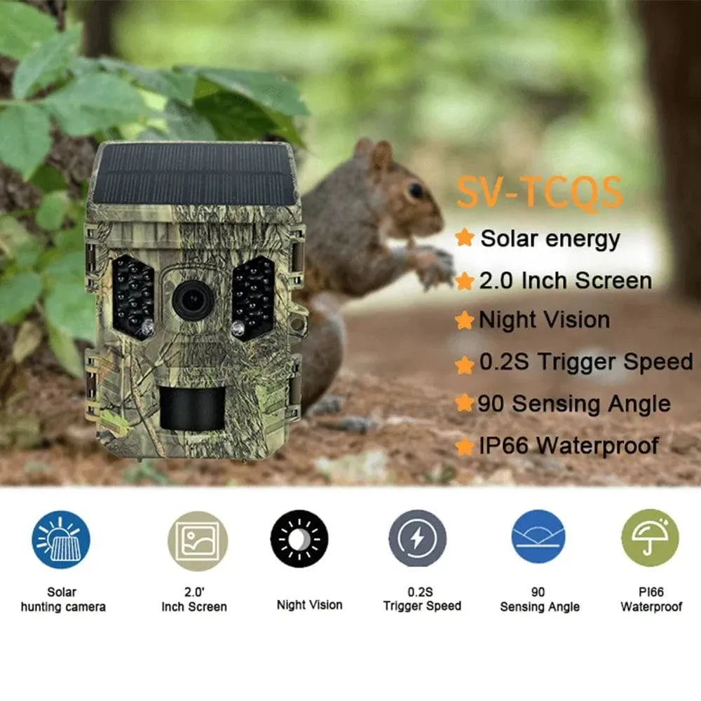 Wildlife Camera Solar Energy Trail Cam 4K with 1080P Night Vision Waterproof BT WiFi APP WiFi Enabled Hunting Cameras 16MP Game