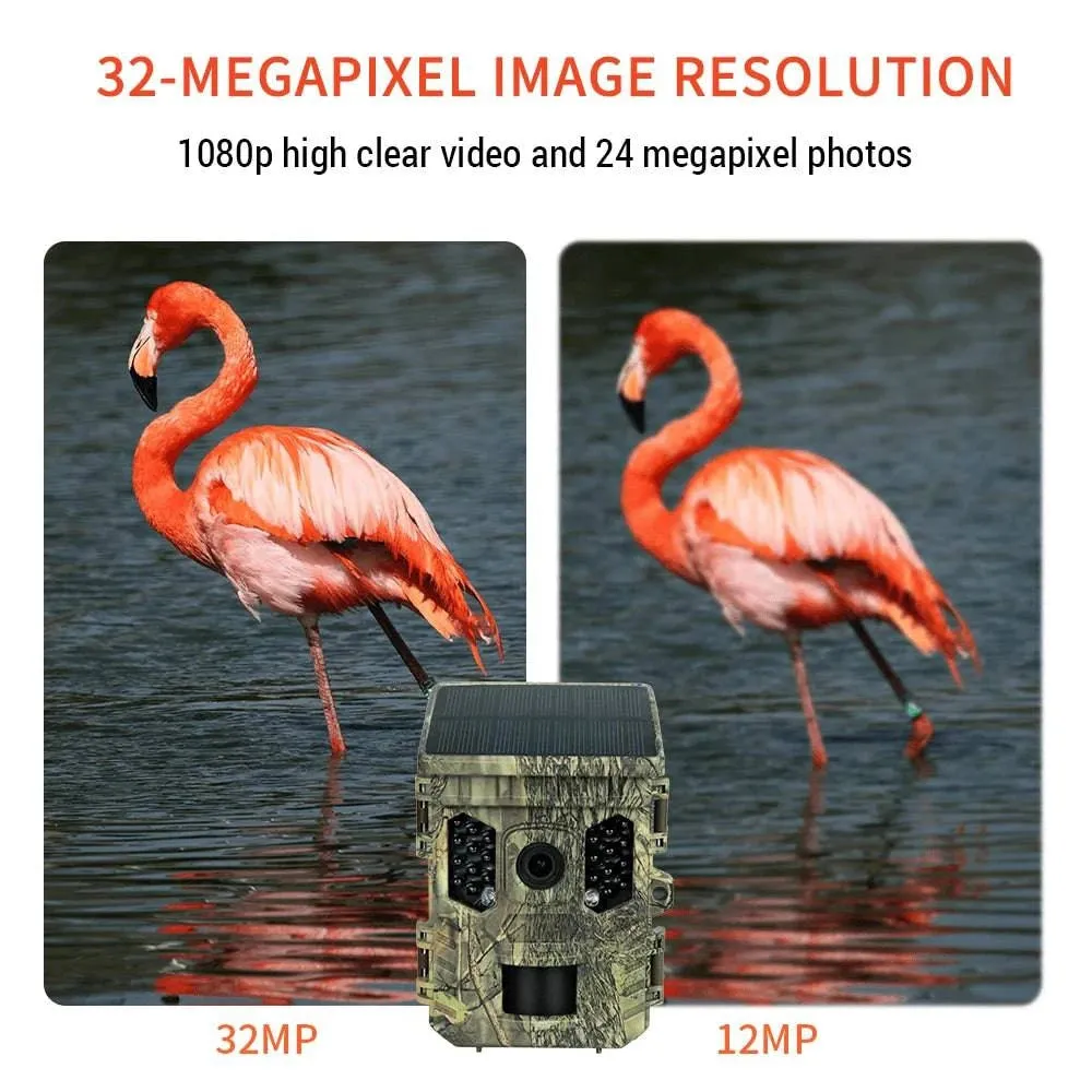 Wildlife Camera Solar Energy Trail Cam 4K with 1080P Night Vision Waterproof BT WiFi APP WiFi Enabled Hunting Cameras 16MP Game